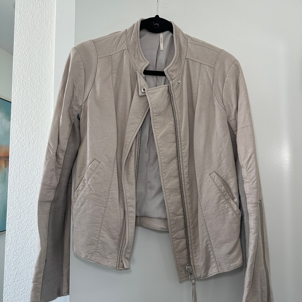 Free People Light Beige Leather Jacket